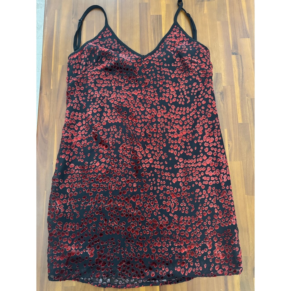 WAYF Leopard Velvet Burnout Slip Dress Womens S Red Black Cowl Back Mini